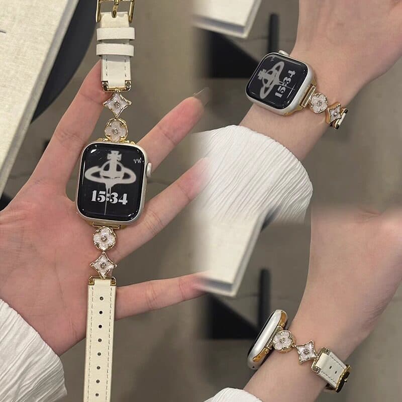 Compatible with Apple Watch S11 Band Metal Four-Leaf Clover Diamond-Studded Women's Band for Huawei GT4/5/6
