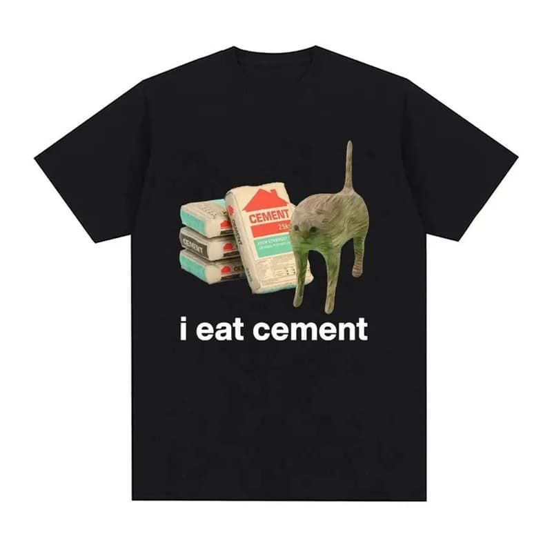 Ouma Cross-Border I Eat Cement Cursed Cat Funny Meme T Shirt for Men and Women