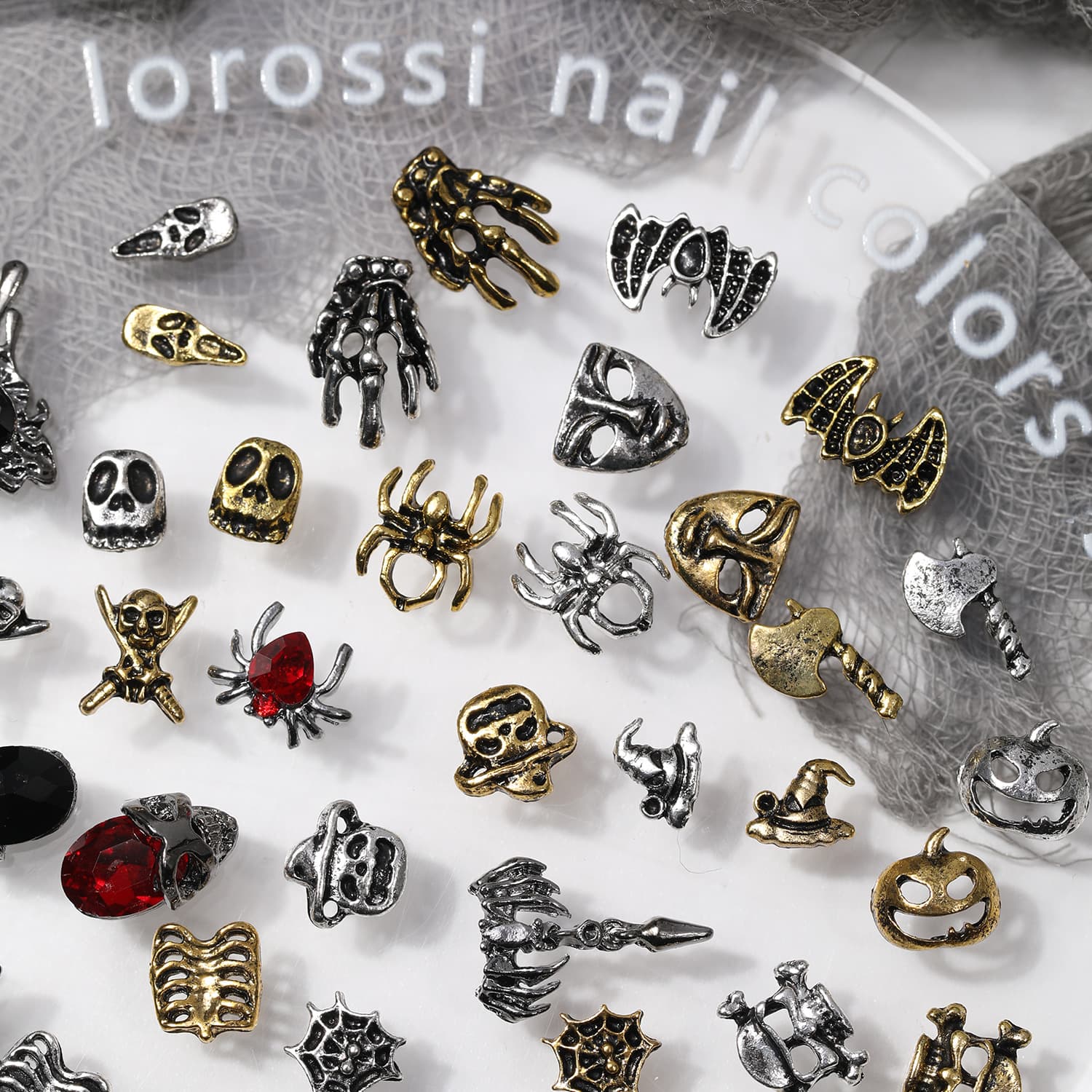 2024 Cross-Border Halloween Nail Art Jewelry European and American Retro Alloy Punk Style Mixed Personalized Nail Decoration