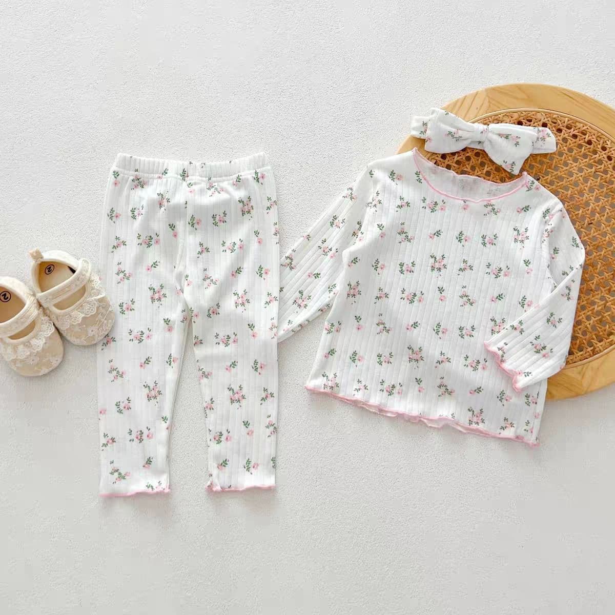 Casual Homewear Fall New Style Baby Girl Long Sleeve Long Pants Floral Velour Pajama Two-Piece Set Girls Outfit Trendy