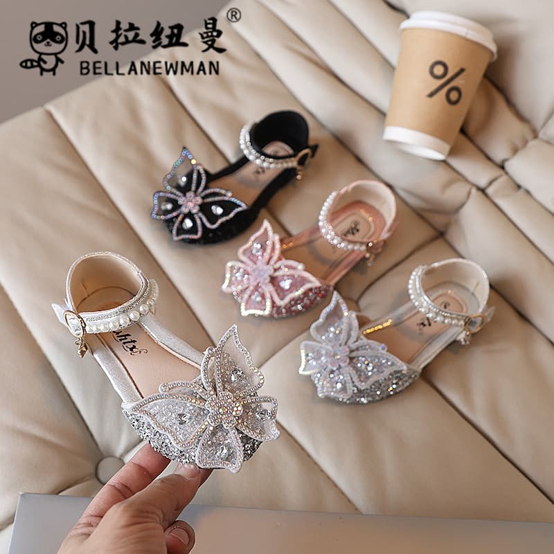 Children's Closed-Toe Princess Sandals 2025 New Fashion Bow Princess Shoes Student Performance Dance Shoes