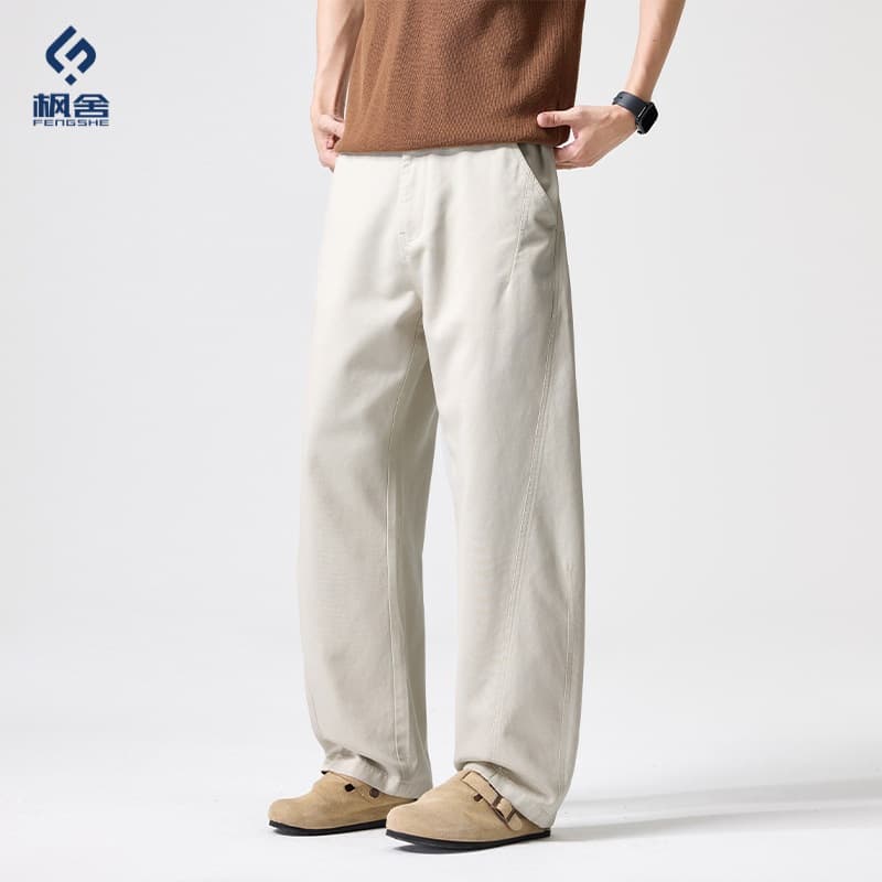 Fengshe Men's Wear/Lyocell Tencel Men's Casual Pants High Waist Loose Wide Leg Straight Pants Japanese Versatile Pants