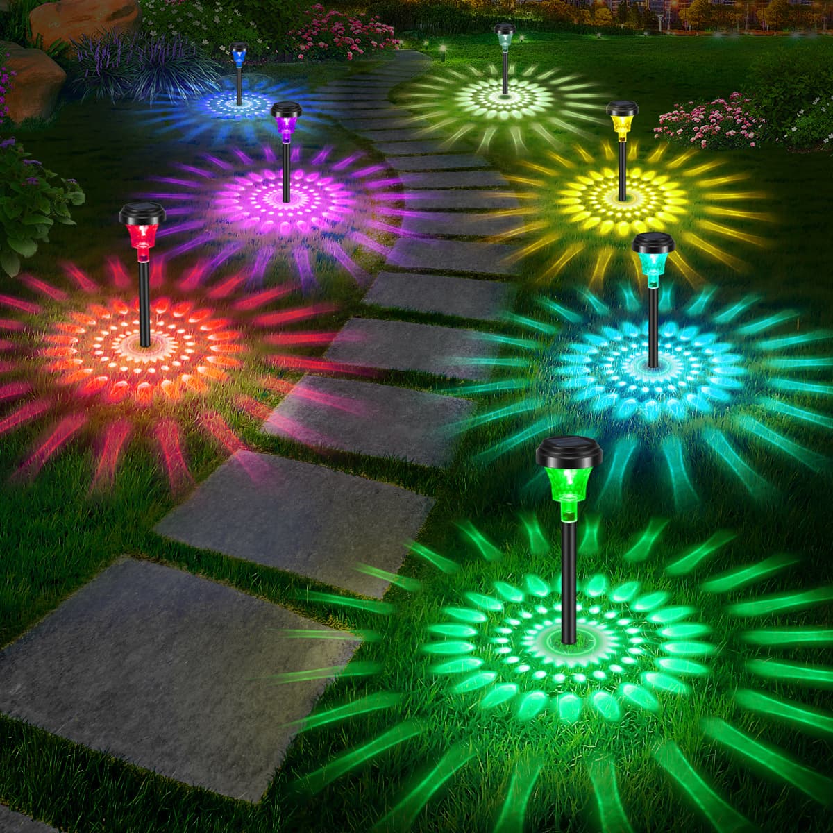 Outdoor Solar Garden Lights Lawn Lamp RGB Courtyard Tree Lighting Ground Plug Lamp High Power ABS PC PP Material IP65 Protection