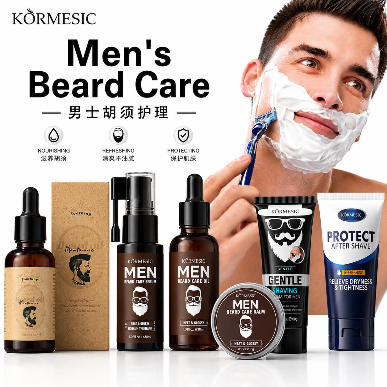 KORMESIC cross-border manufacturer full English glossy and smooth beard oil beard oil facial care for men