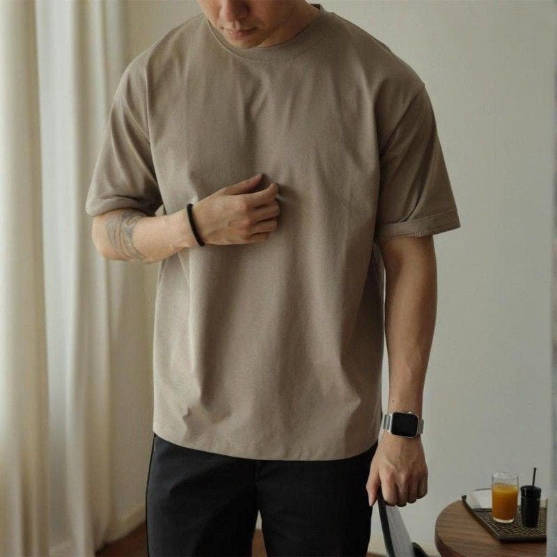 Three-needle American 300g heavyweight pure cotton short-sleeved T-shirt men's solid color retro workwear bottoming shirt half-sleeved loose