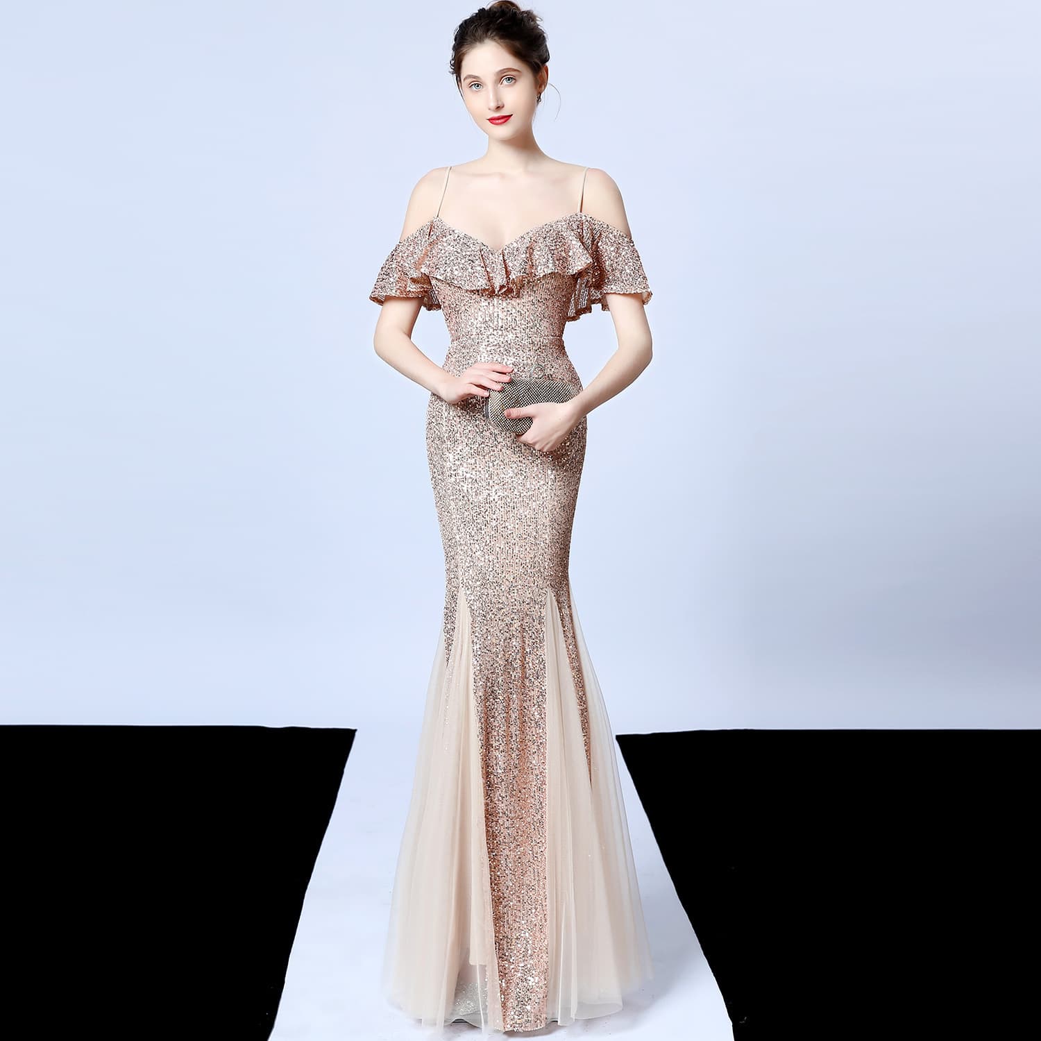 18015# Polyester Silk Tassel Bead Fishtail Banquet Elegant Temperament Annual Meeting Host Car Model Party Dress Female Autumn
