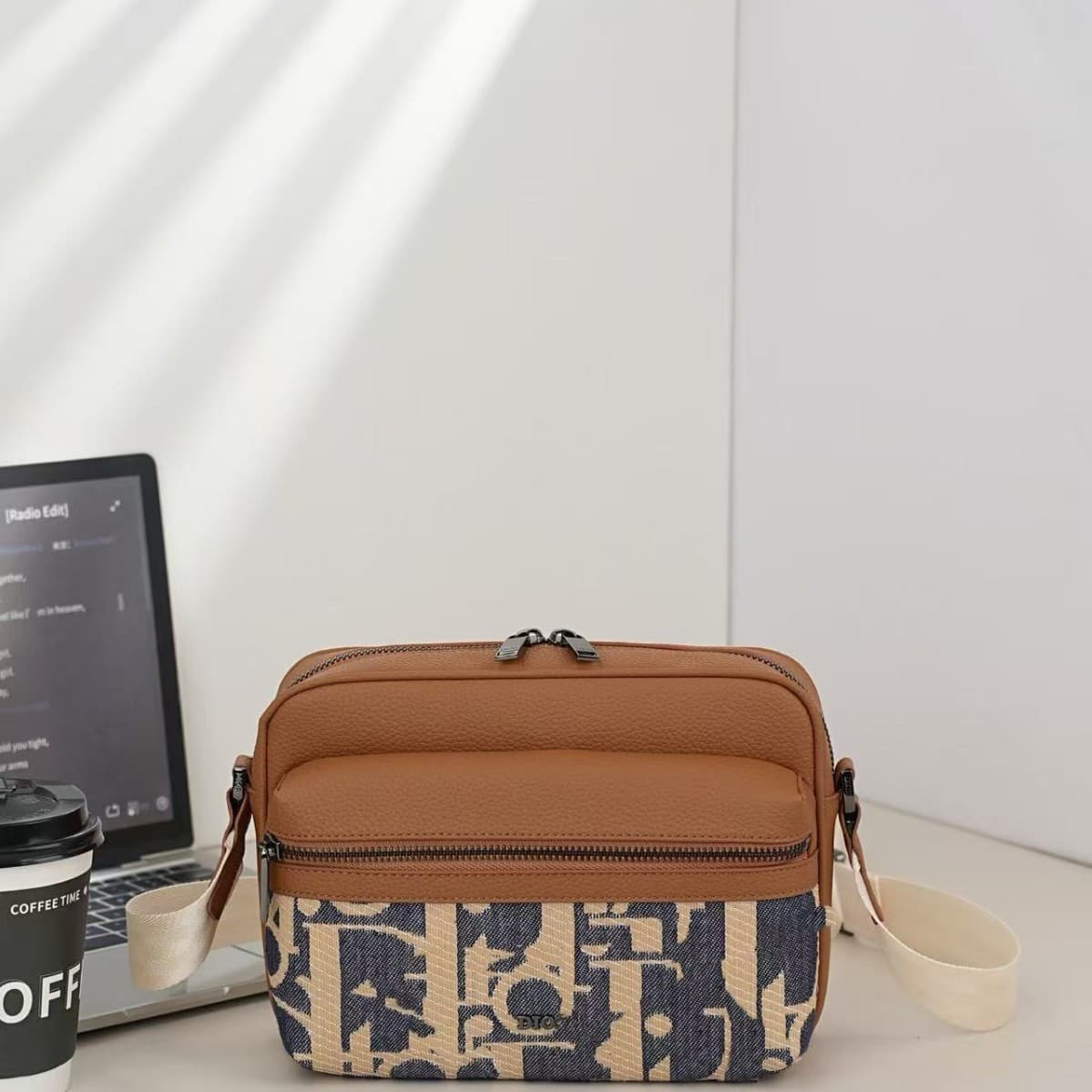Canvas Men's Messenger Bag with Embroidery Print, Vintage Black Crossbody Bag, Commuter Bag, Versatile Fashionable Portable Large Capacity
