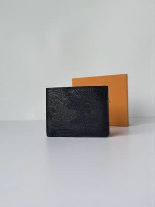 Genuine Leather Passport Cover Classic Monogram Bi-Fold Wallet Money Clip Multi-Function Document Holder Embossed Letter Coin Card Holder