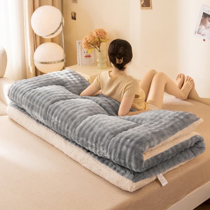 Imitation Rabbit Fur Mattress Pad, Milk Fleece Warm Bed Mattress, Extra Thick Winter Padding for Student Dorm Single Soft Cushion