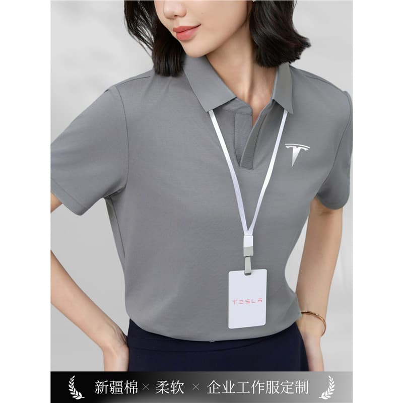 Tesla Seagull Collar POLO Shirt Custom Logo 4S Store Sales Workwear Buttonless V-Neck T-Shirt Ice Silk Short Sleeve