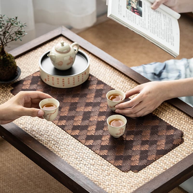 Chinese Brocade Small Tea Mat Square Fabric Vintage Dry Brew Table Runner Coaster Cotton Linen Tea Pad Zen Waterproof Tea Cloth Mat