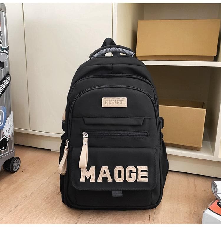 LUOFANNI Backpack for Women Large Capacity Men's High School Middle School College Student Shoulder Bag Black Multi-Compartment Trendy