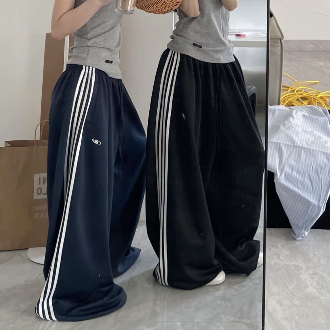 American Style Navy Blue Loose Wide-Leg Pants for Women Summer Water Series Jazz Dance Sweatpants Floor-Length Casual Trousers