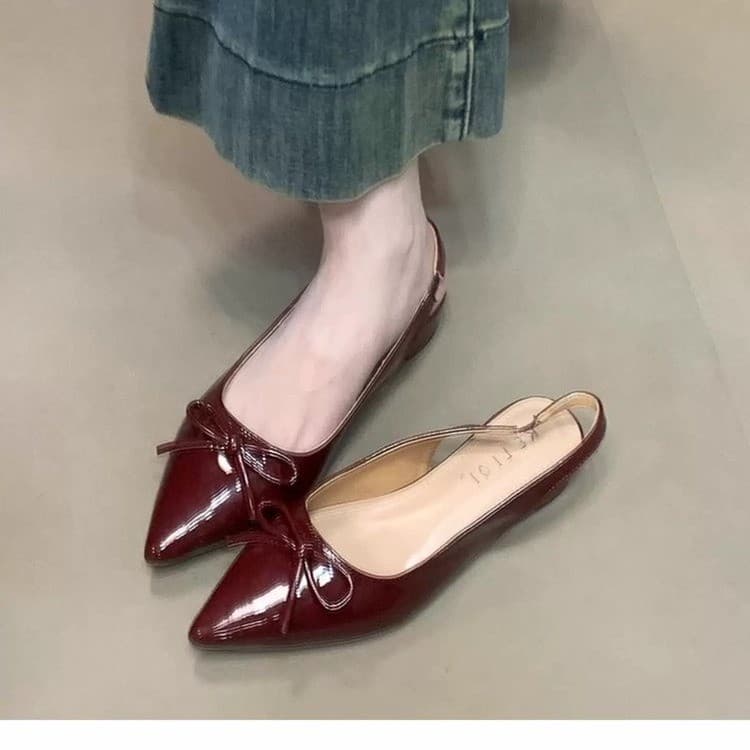 French Nude Baotou Sandals Women's 2026 Summer New Style Bow Back Empty Shoes with Skirts Pointed Toe Evening Shoes