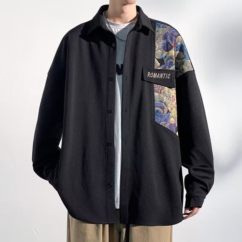Chinese style embroidered shirt jacket men's spring and autumn 2025 new Chinese style men's fashion brand large size autumn long-sleeved shirt