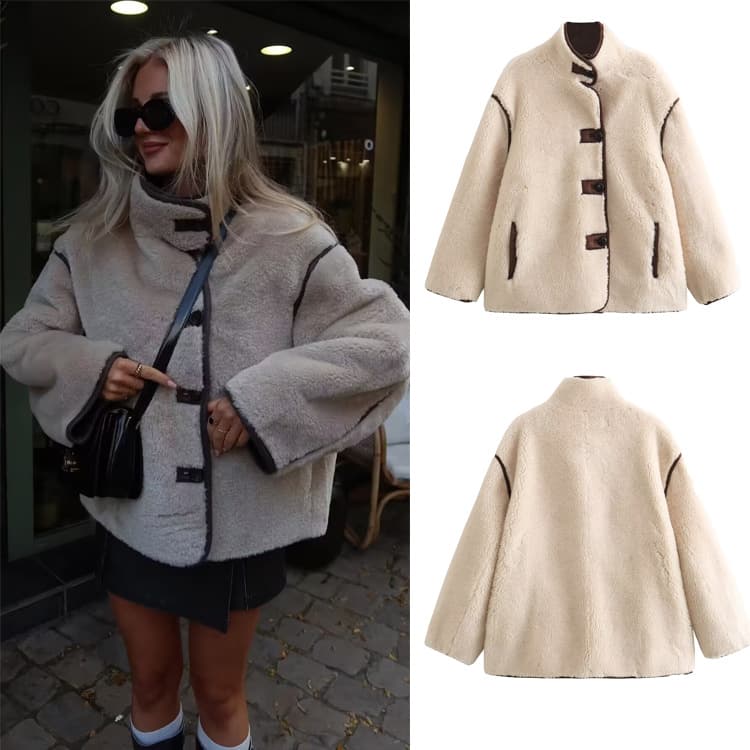 AliExpress popular women's lamb wool jacket for women spring and autumn new style fur one-piece stand-up collar warm jacket jacket