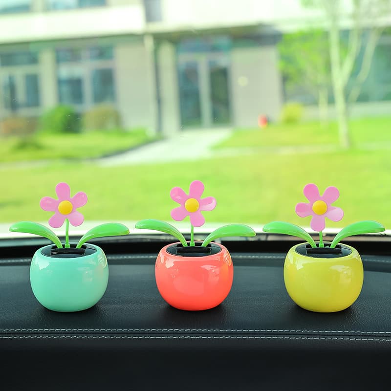 Factory Direct Sale Colorful Sunflower Car Decoration Solar Automatic Swinging Flower Car Interior Decoration