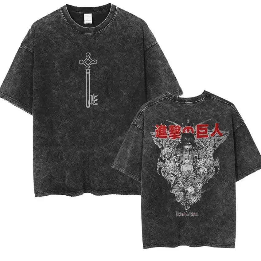 Attack Retro Braun Large Men's T-Shirt · Washed Titan Graphic Anime Short Sleeve Regular Fit
