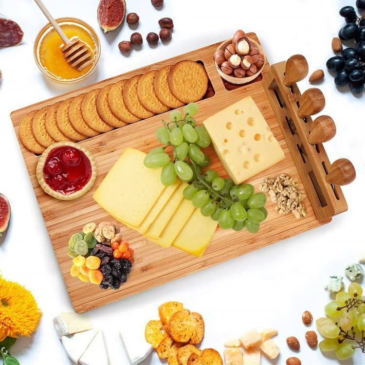 Spot bamboo cutting board bread fruit cutting Amazon butter cutting board cheese cheese board knife and fork four-piece set