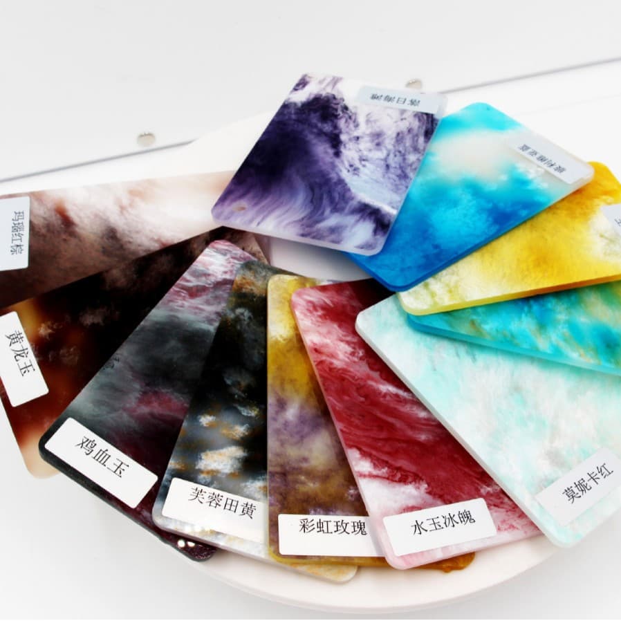 New product chicken blood jade, ice jade pattern, ocean pattern pearlescent acrylic sheets, PMMA organic dazzling light-transmitting, strong transparency.