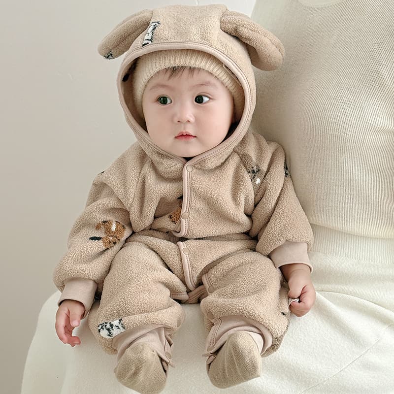 Jingqi Baby Romper Autumn/Winter Warm Cotton-Padded Newborn Clothes Thickened Fleece Outwear