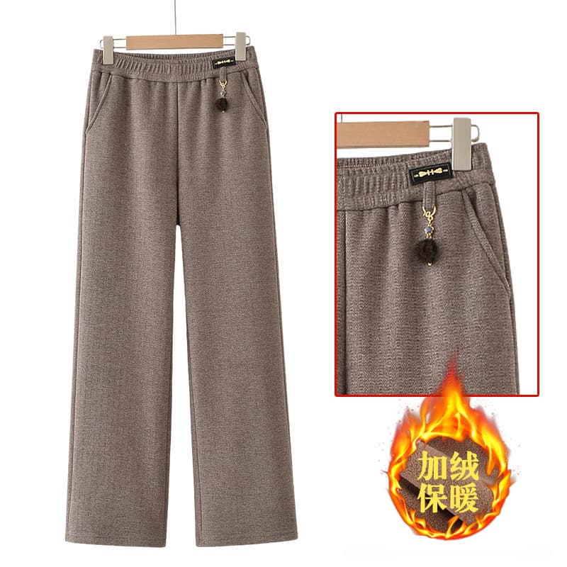 Mother's Wool Trousers Autumn Winter Straight Leg Pants Fleece Lined Thick Long Pants Middle-aged Women's Winter High Waist Casual Pants