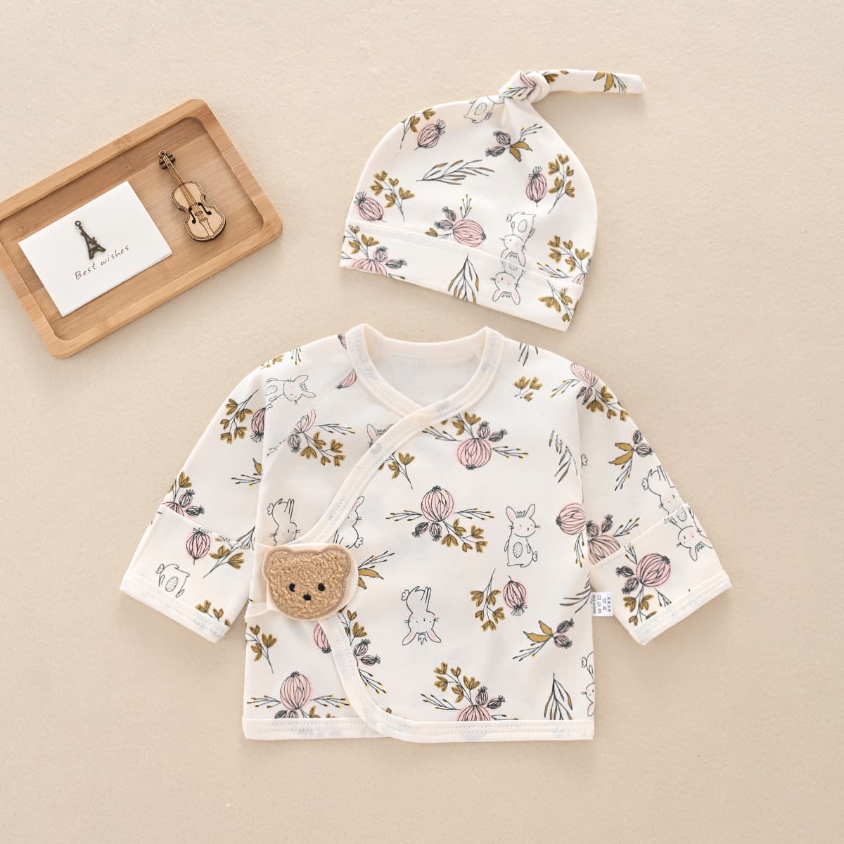 2024 New Spring Newborn Baby Clothes Baby Half-Back Clothes with Fetal Cap Pure Cotton Monk Clothes 0-3 Months