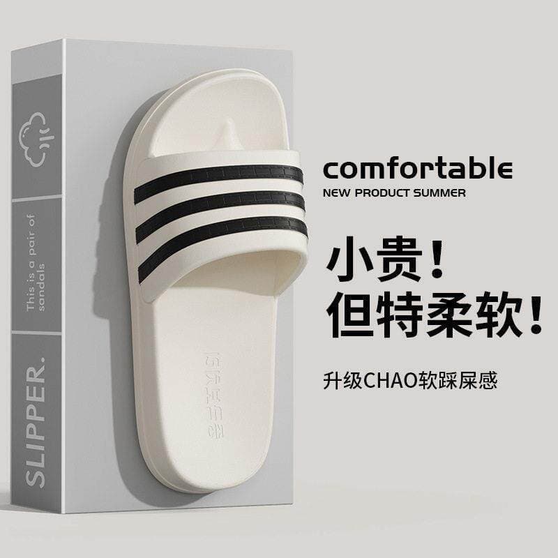 Three-Stripe Slippers Women Home Indoor Bathroom Lightweight EVA Couple Slippers Men Summer