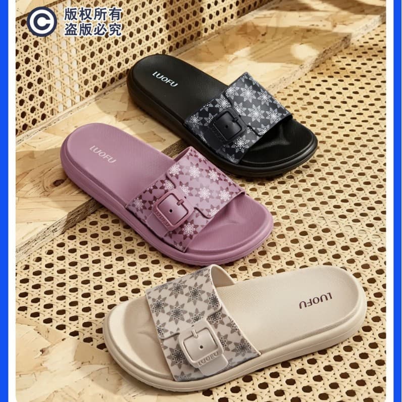 Luofu women's printed slip-on EVA thick-soled floral adjustable buckle sandals for home and outdoor casual slippers