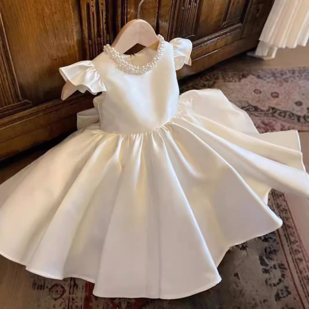 Children's Formal Dress Little Girl Princess Dress Summer Girl Dress White Wedding Flower Girl Performance Baby First Birthday