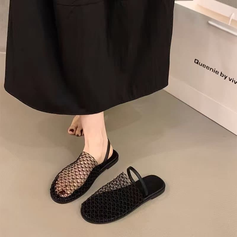 2026 Summer New Mesh Woven Open-Toe Slippers Fashion Flat Sandals with One-Strap for Women