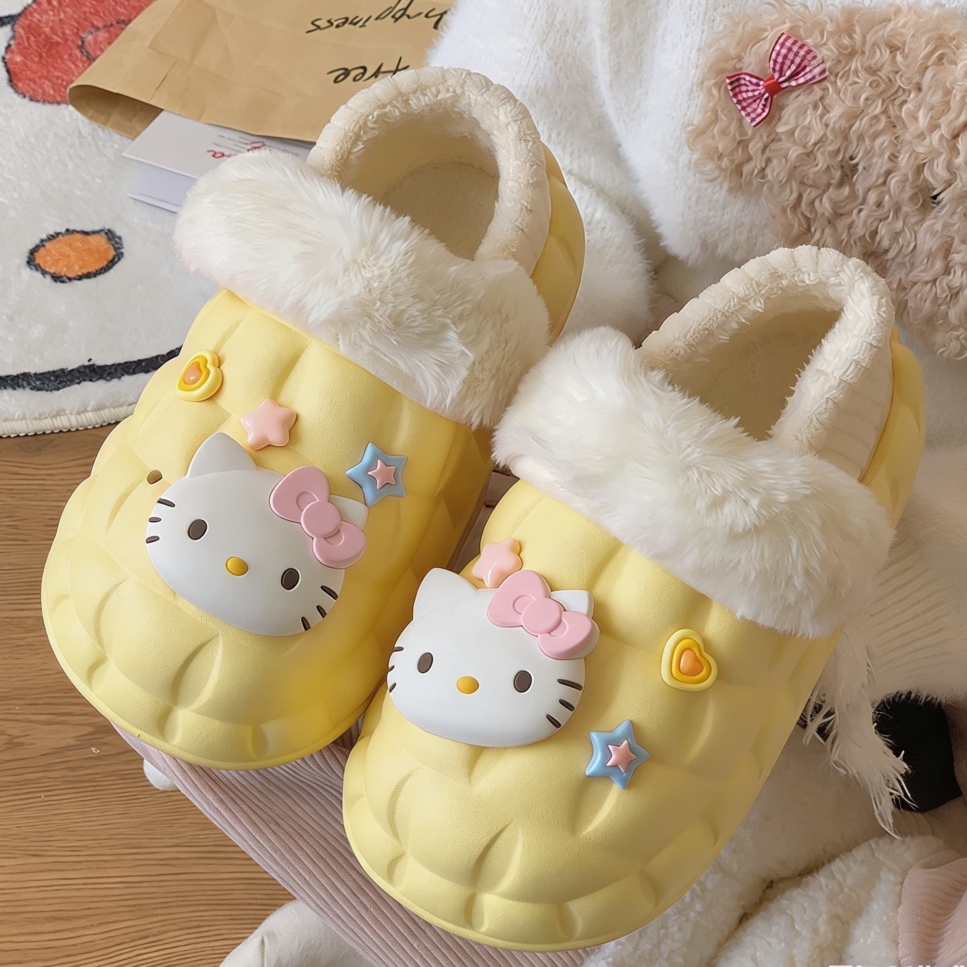 Super Cute Hello Kitty Cotton Slippers for Women, Outdoor Wear, Winter Non-Slip Waterproof Warm Indoor Home Cotton Shoes, Drop Shipping