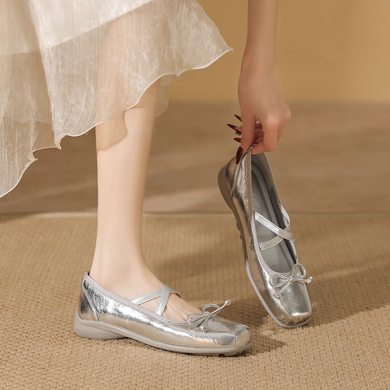 French Style Flat Bottom Ballet Dance Shoes Low Heel Comfortable Square Head Women's Footwear Casual Slip-On Princess Style