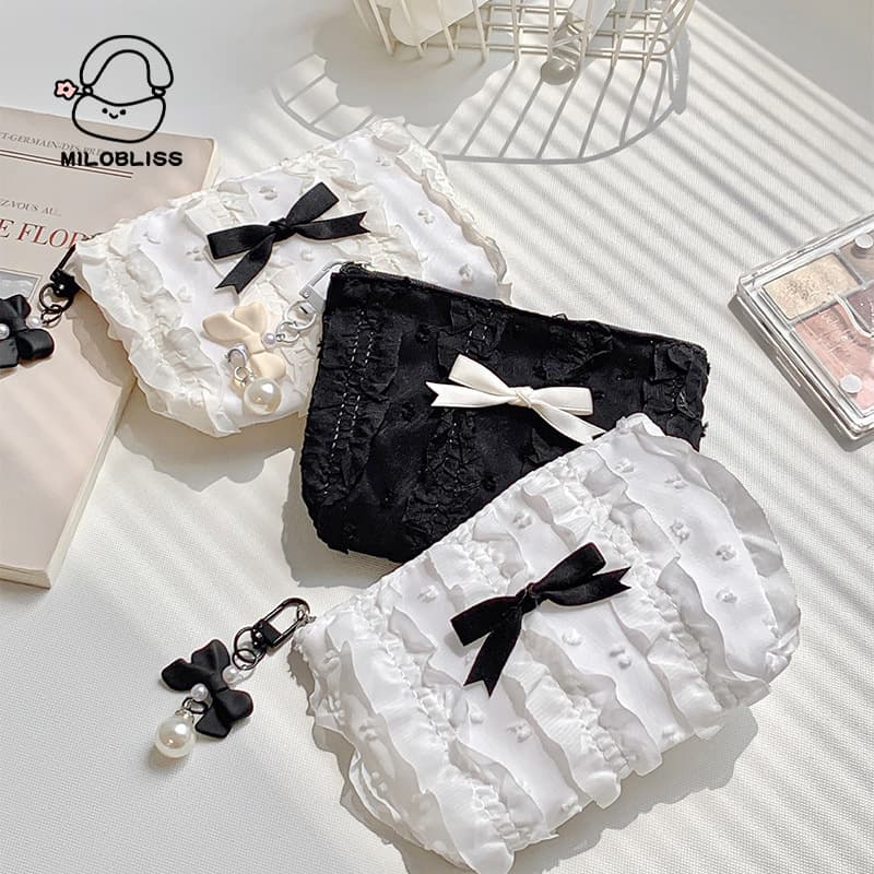 Korean Style Large Capacity Portable Makeup Bag with Butterfly Knot Design Lipstick Sanitary Napkin Organizer Wallet for Women