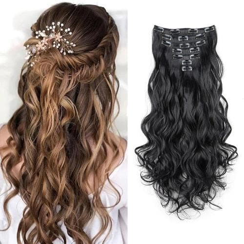 7-Piece Curly Clip-In Hair Extensions European & American 16-Clip Weft Hairpieces Curly Synthetic Hair Clip In Hair