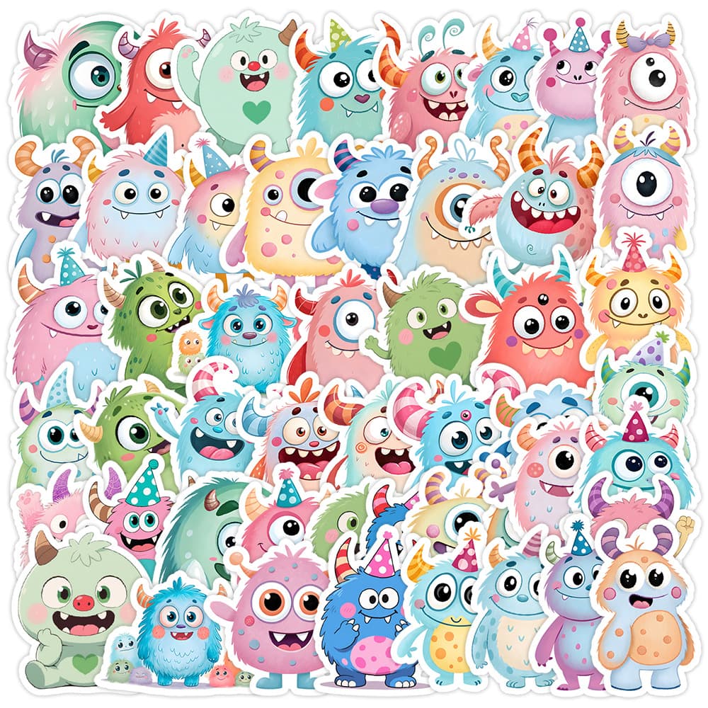 50 Cute Big-Eye Animal Graffiti Stickers, Waterproof Decals for Water Bottles and Phones, Cartoon Animal Stickers