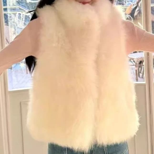 Atmosphere-enhancing Structured Dropped Shoulder Versatile Vest, Fox Fur Faux Fur Cape Jacket for Women