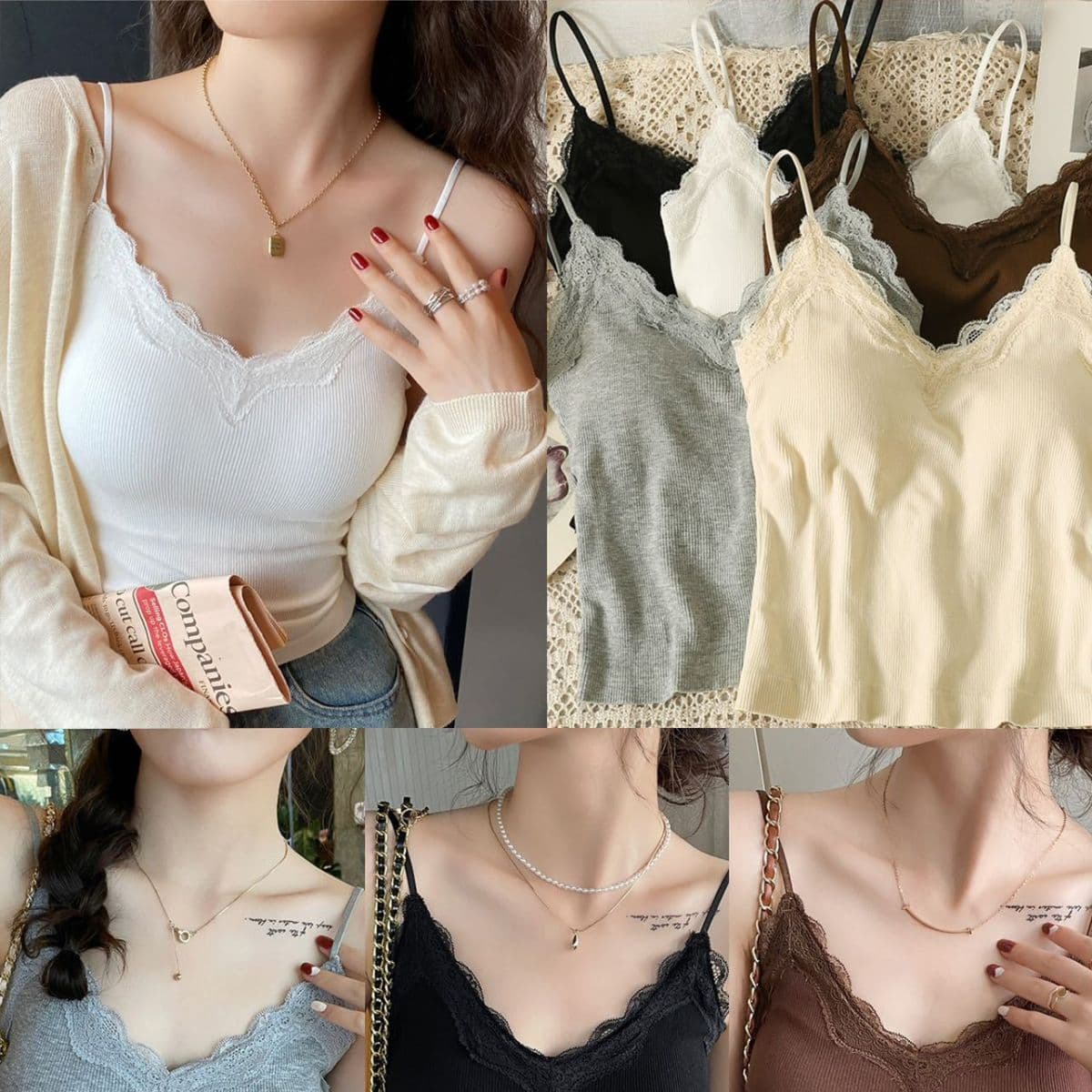 2042# Seamless Lace Back Beauty Tank Top Inner Layer Anti-Wardrobe Malfunction Outerwear Integrated Fixed Cup with Padded Wrap