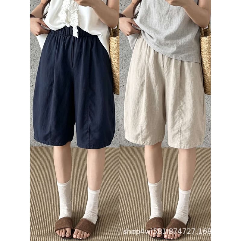 Tencel Lyocell Linen Wide-Leg Pants for Women Summer Thin 5/7 Length Mid-Length Shorts Petite Loose High-Waist Casual Shorts