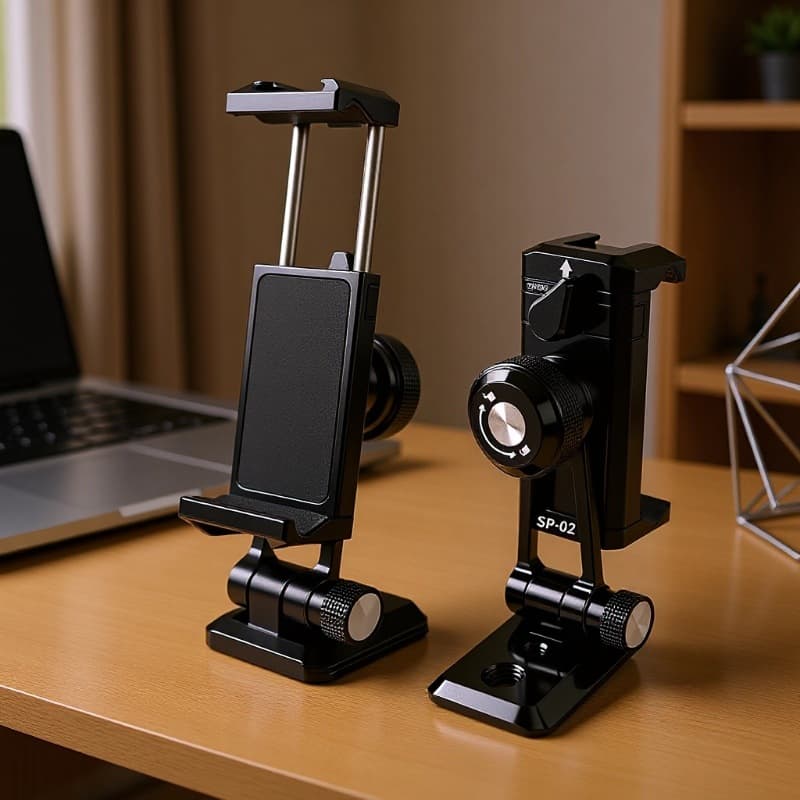Metal Phone Holder with Cold Shoe Mount, Universal Phone Clip with Adjustable Joint, Hot Shoe Metal Phone Clip