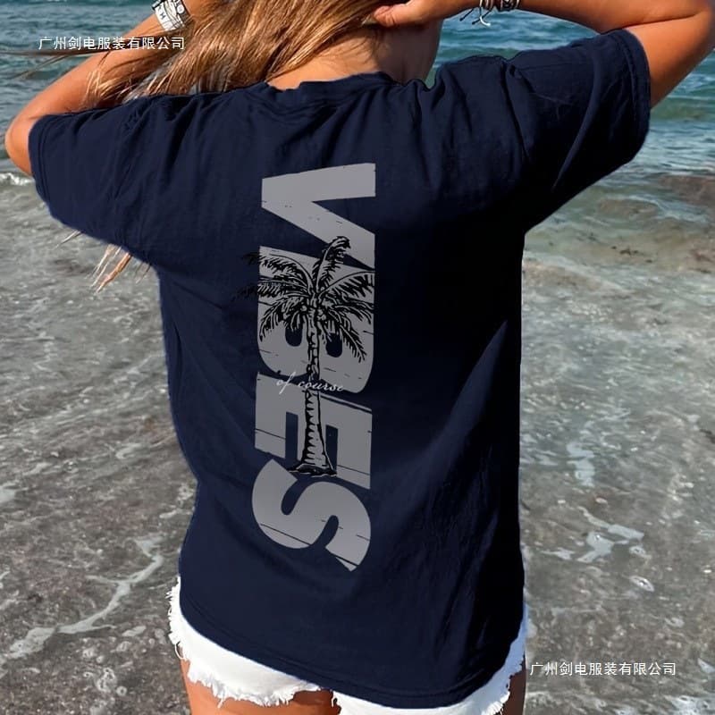 2025 New Summer Seaside Holidays Pure Cotton Short Sleeved T-Shirt