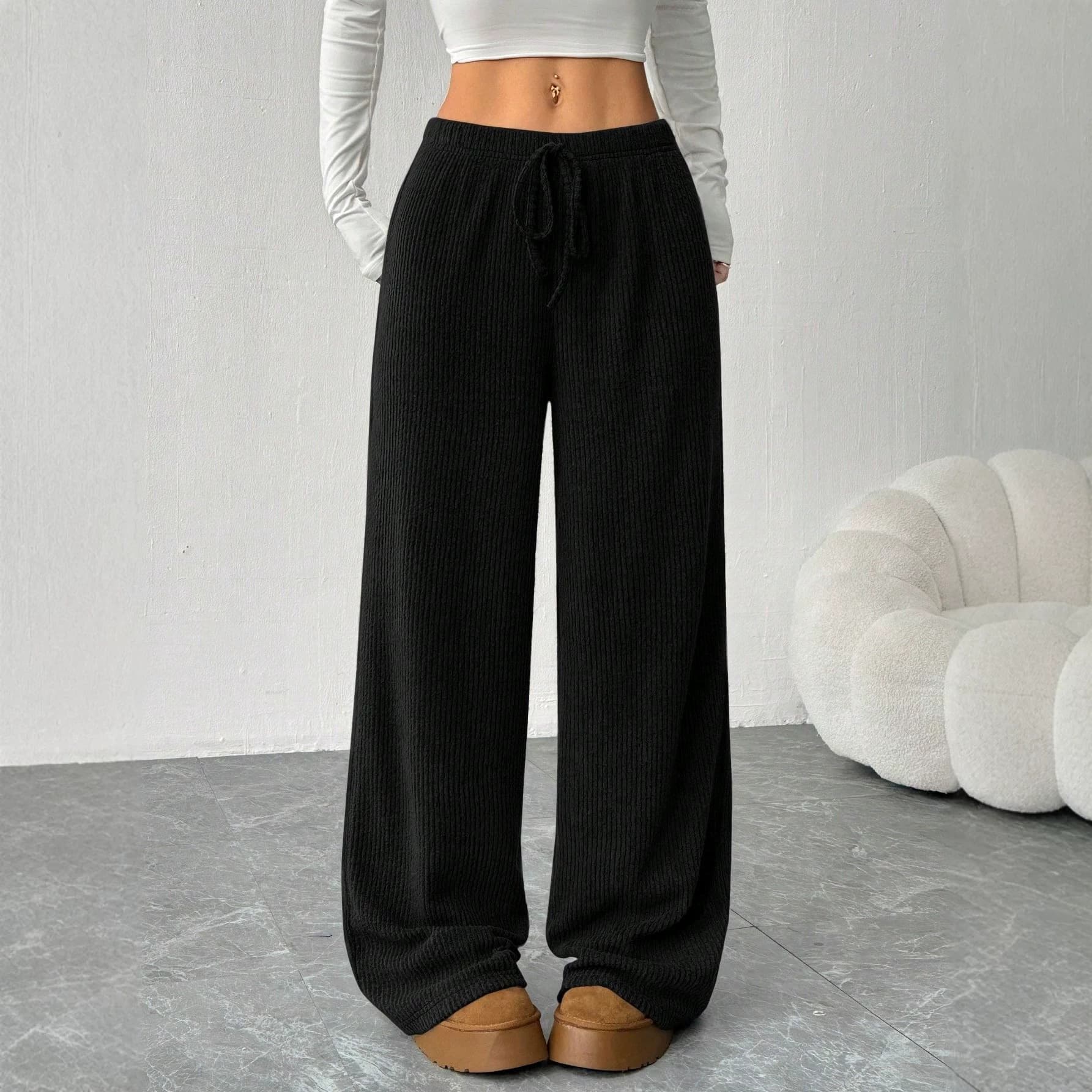 Cross-Border Summer Women's Clothing Comfortable Simple Loose Wide-Leg Pants Commuting Solid Color Drapey Pants Straight Versatile Long Pants Wholesale