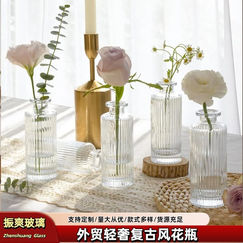 Cross-Border Luxury Vintage Glass Vase Decoration Ins Style High Appearance Small Mouth Vase Hydroponic Flower Arrangement Soft Decor
