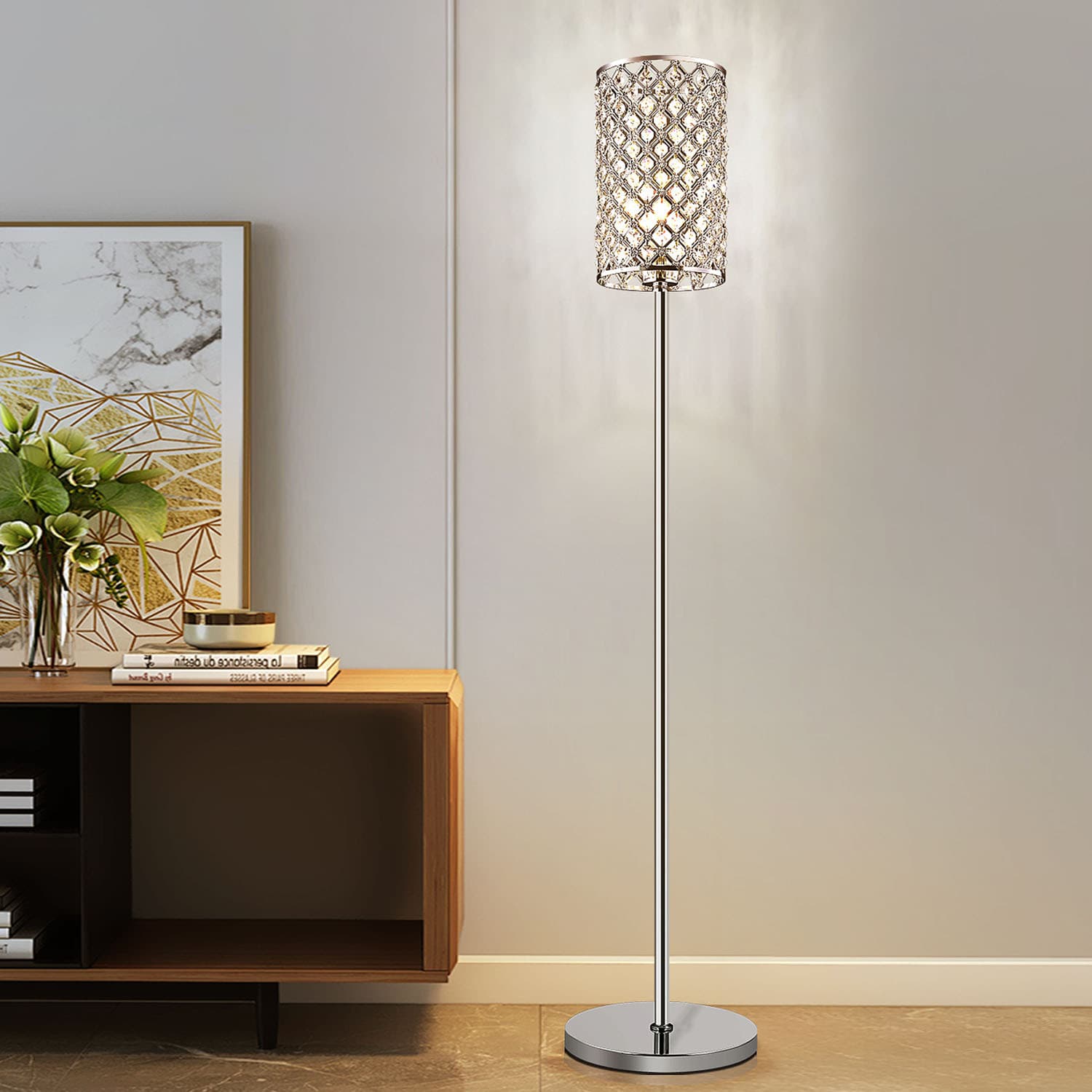 Crystal Floor Lamp Modern Minimalist Living Room Sofa Side Bedroom Bedside Vertical Reading Light Girls Room Lighting Wholesale