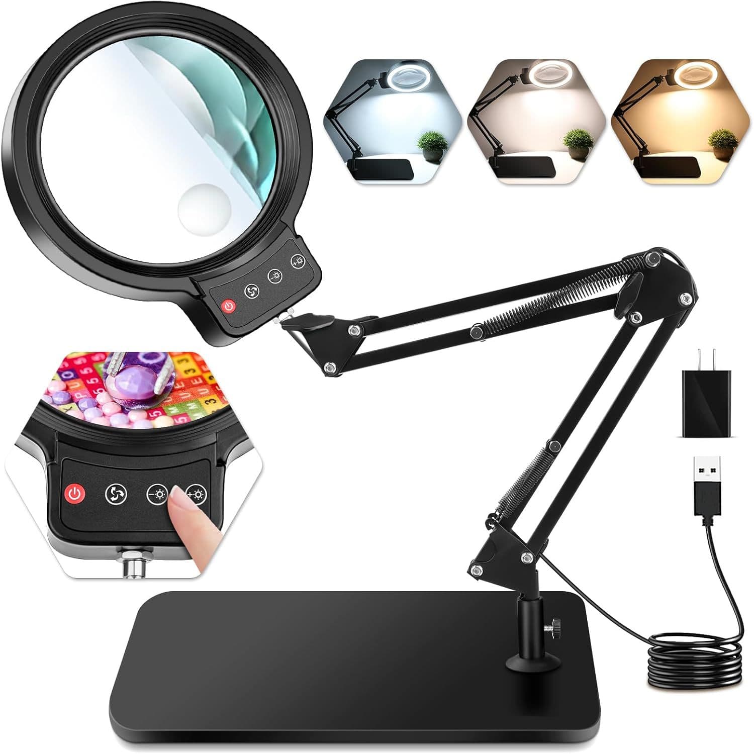 Repair Work Folding Magnifier Lamp, Eye-Care Reading and Learning Lamp, LED Repair Desk Lamp, Nail Art and Eyelash Lamp