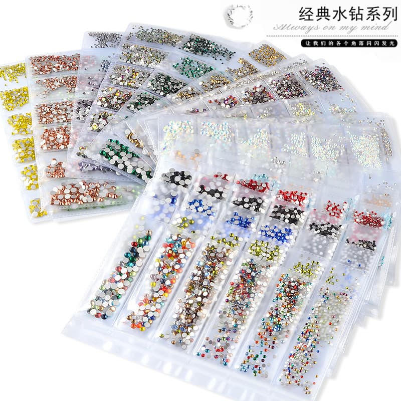 Mixed Color Nail Art Rhinestones Flat Bottom Drill 6 Grids Nail Decorations DIY Stick-On Rhinestones Material Wholesale