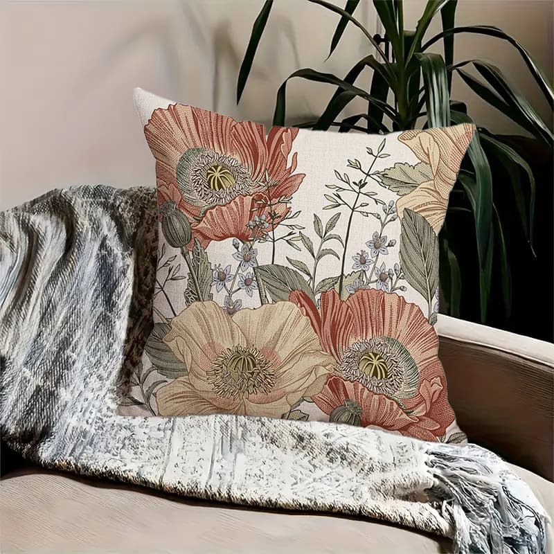 Amazon Cross-border Vintage Floral Linen Print Pillow Cover Office Cushion Cover Sofa Pillow Cover Insert Not Included