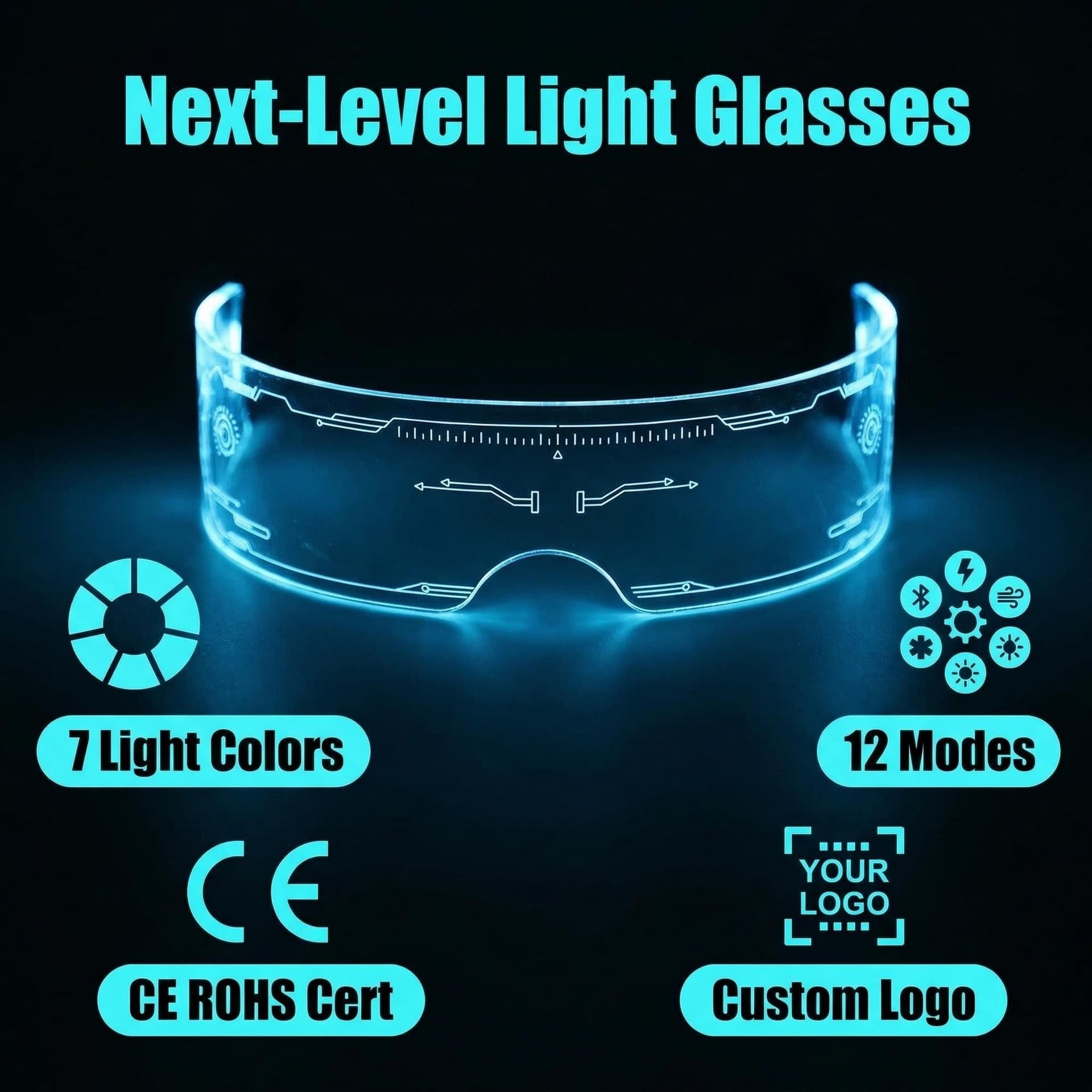Futuristic Light Glasses Custom Logo for Rave Gaming Party