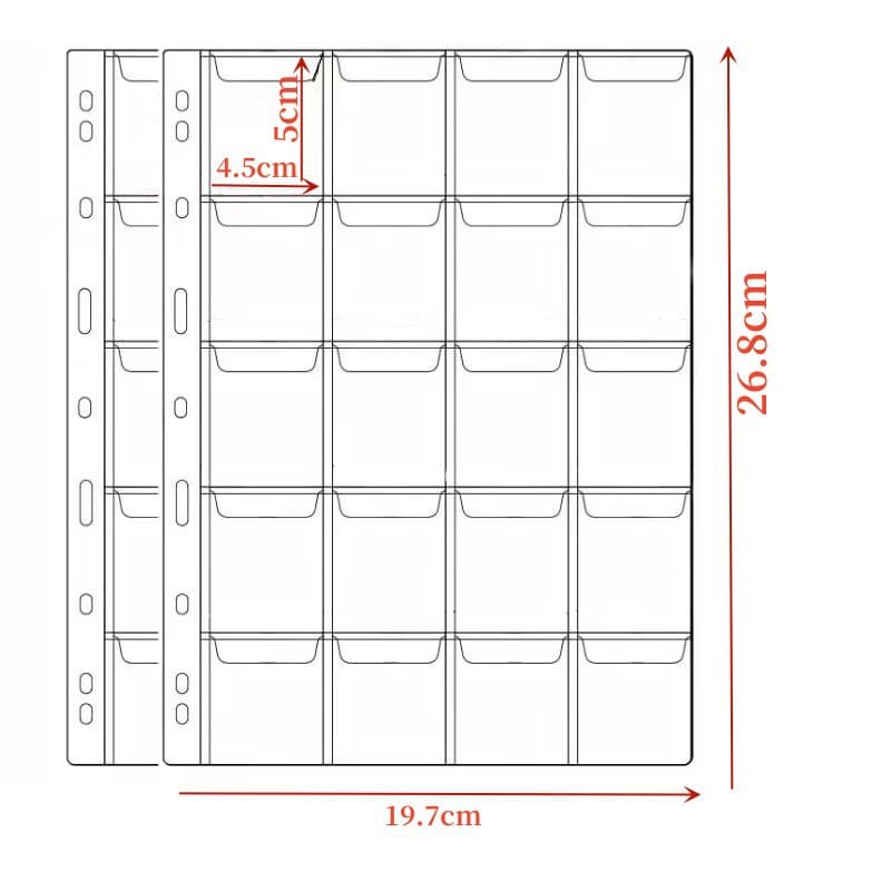 Cross-Border Supply Currency Coin Collection Loose-Leaf 9-Hole 20 Grid Flip Cover Storage PVC Loose-Leaf Coin Storage Inner Page