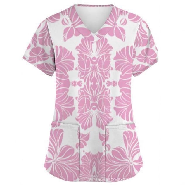 Europe America Amazon International Site Cross-Border Foreign Trade New Popular Print Women's V-Neck Nursing Uniform Summer Casual T-Shirt